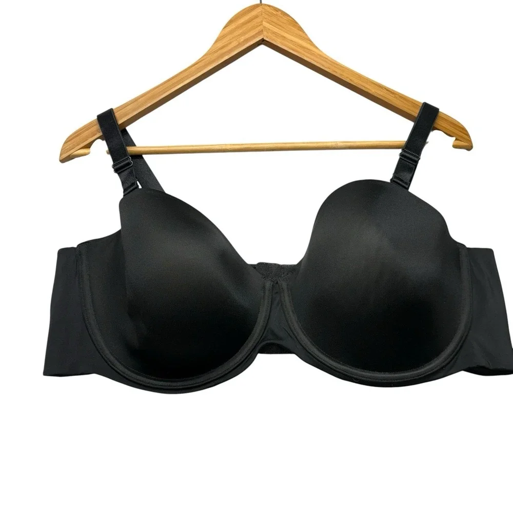 Cacique Womens Bra 44D Black Smooth Lightly Lined Strapless Multi Way Underwire